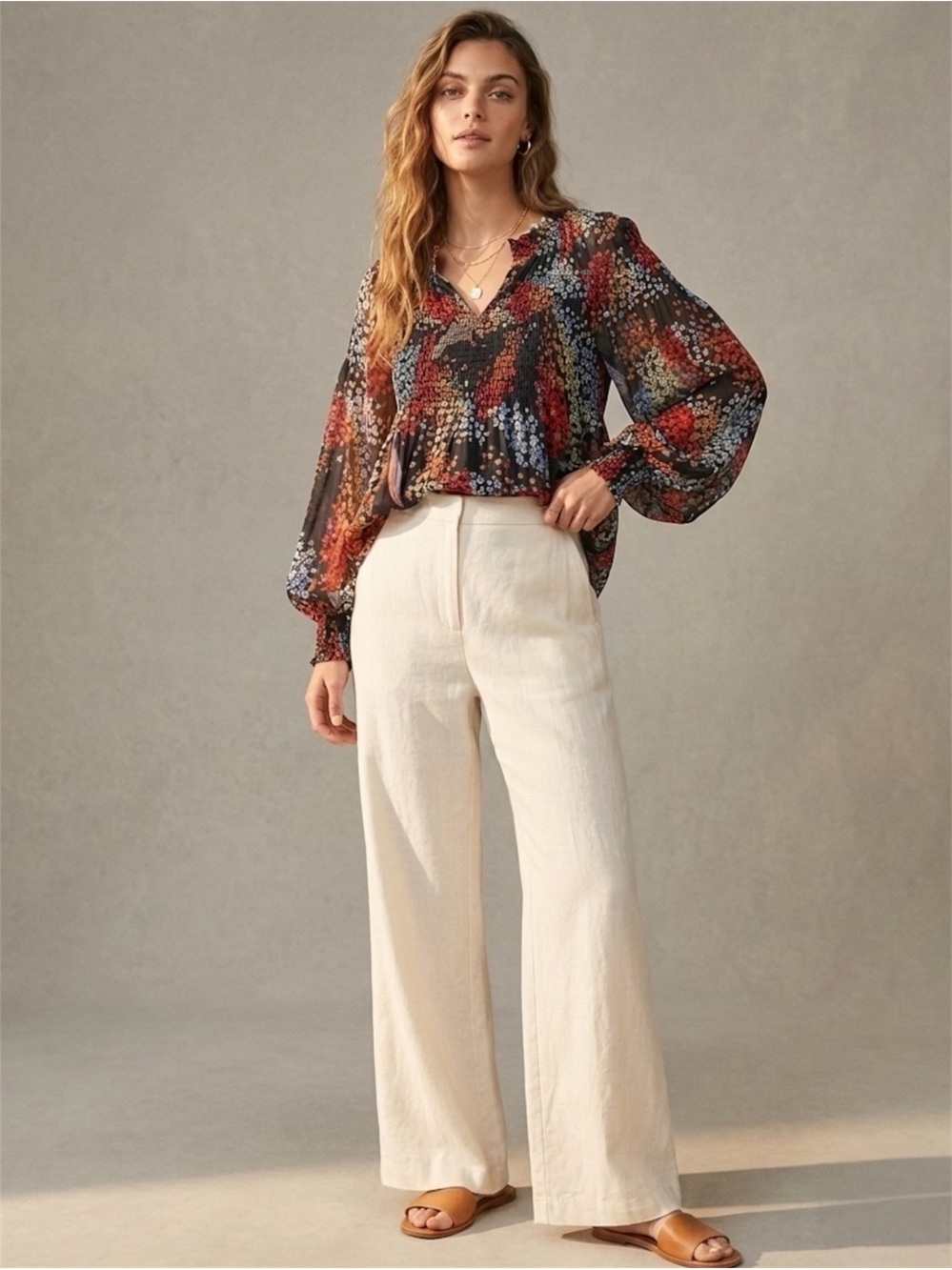 Anthropologie Akemi + Kin Adria Smocked Floral Boho Blouse Small